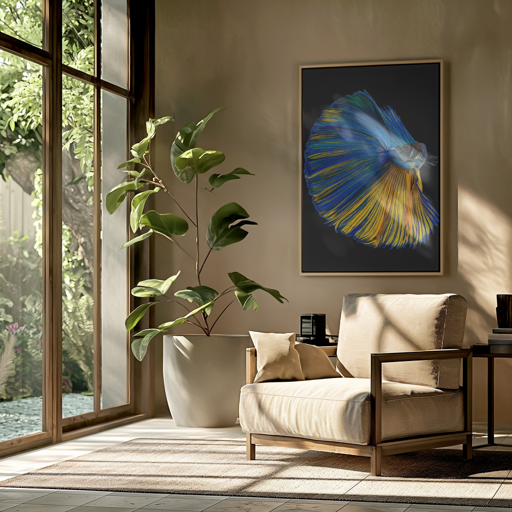 Canvas taulu - Yellow & Blue olohuoneessa