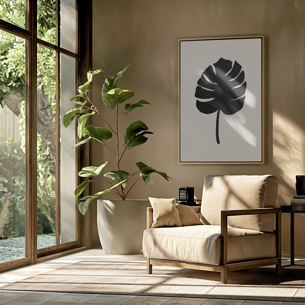 Canvas print - Monstera Leaf Black in the livingroom