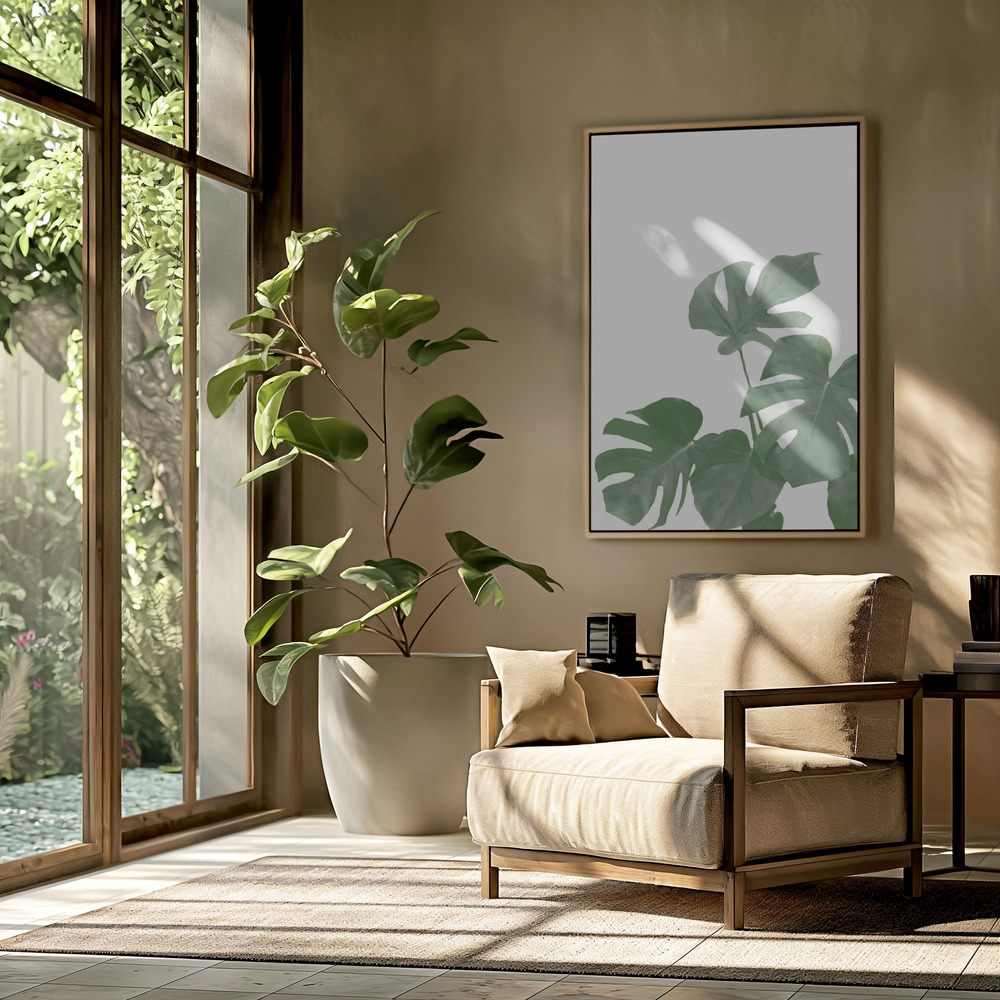 Canvas print - Monstera Aqua 04 in the livingroom