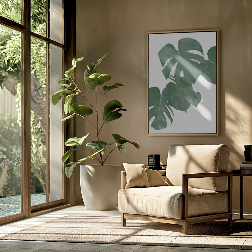 Canvas print - Monstera Aqua 01 in the livingroom