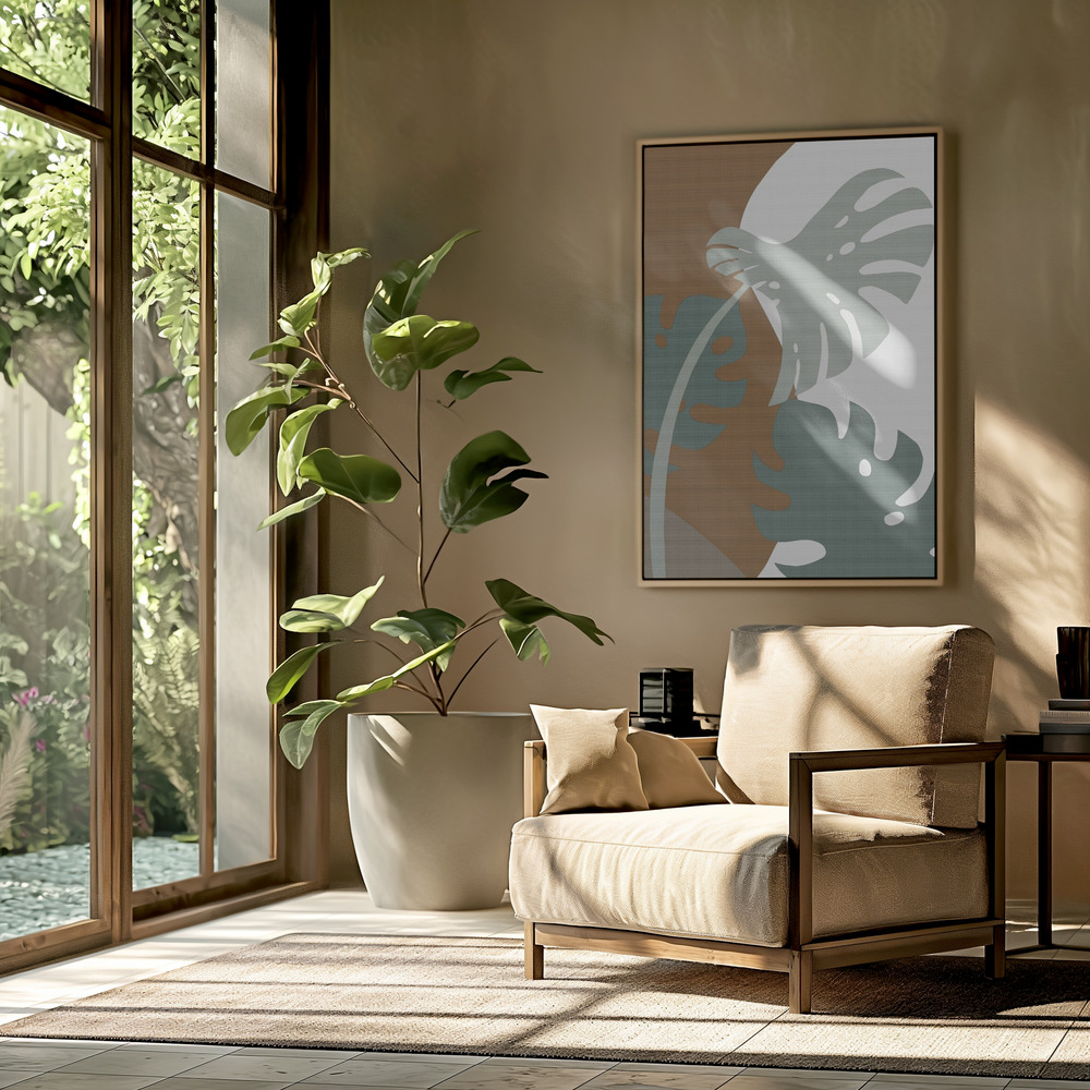 Canvas taulu - Monstera Cut Out 03 olohuoneessa