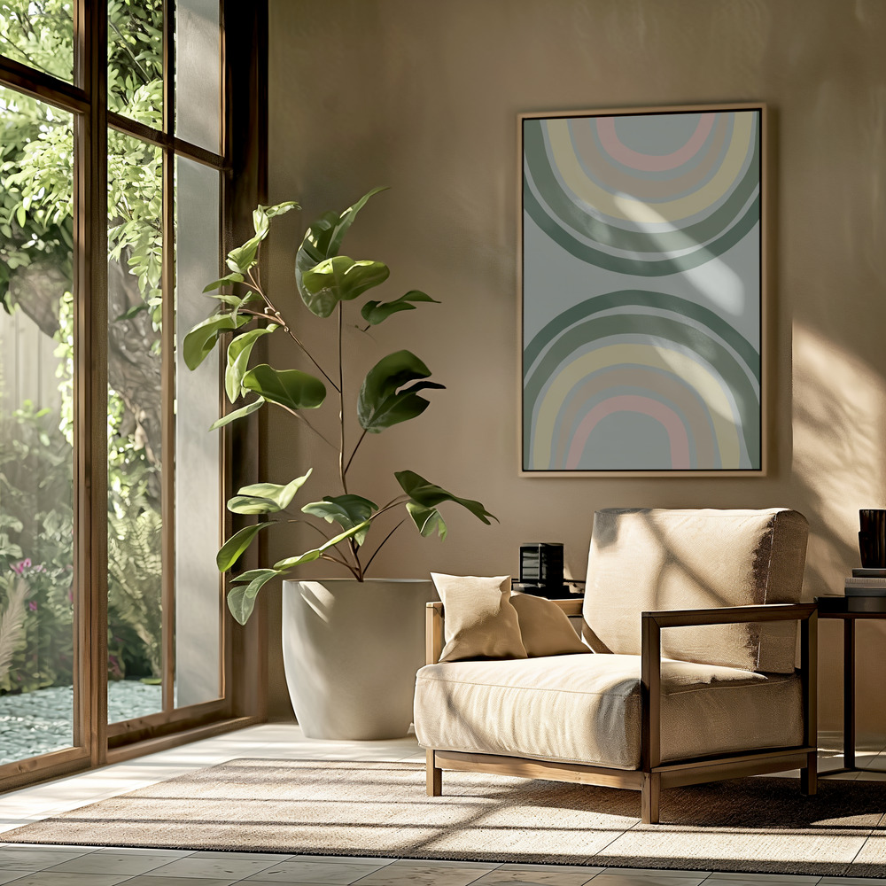 Canvas schilderi - Double Rainbow Green in de woonkamer