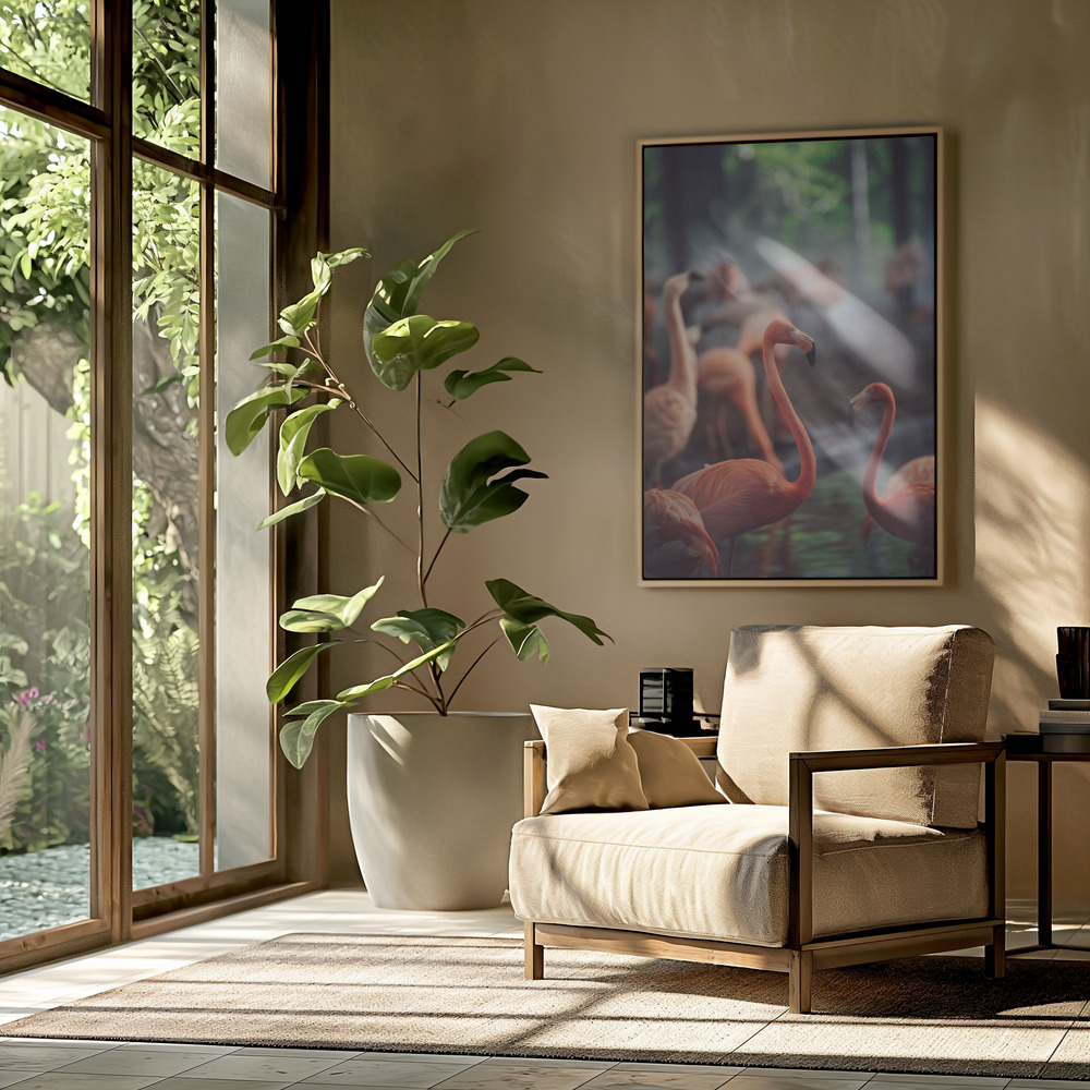 Canvas print - Flamingo in the livingroom