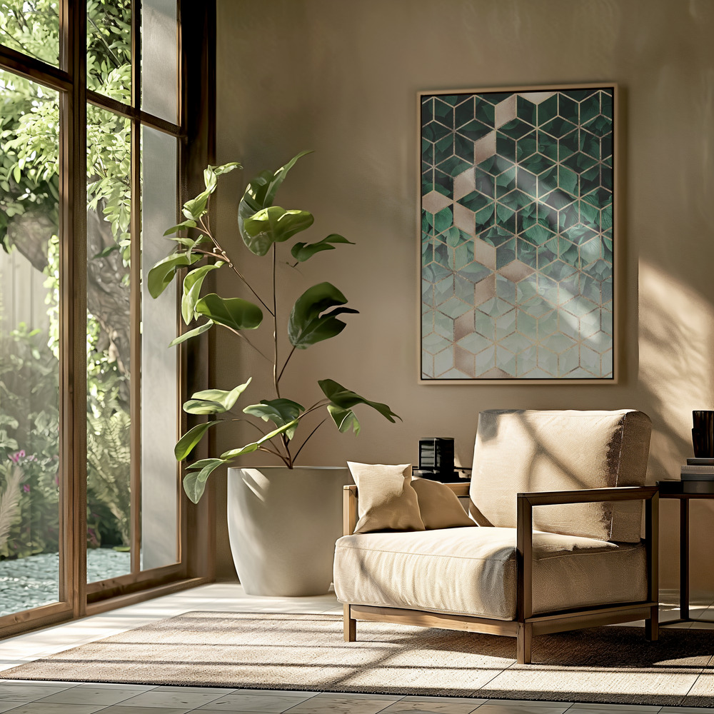 Lienzo - Leaves And Cubes en el salón