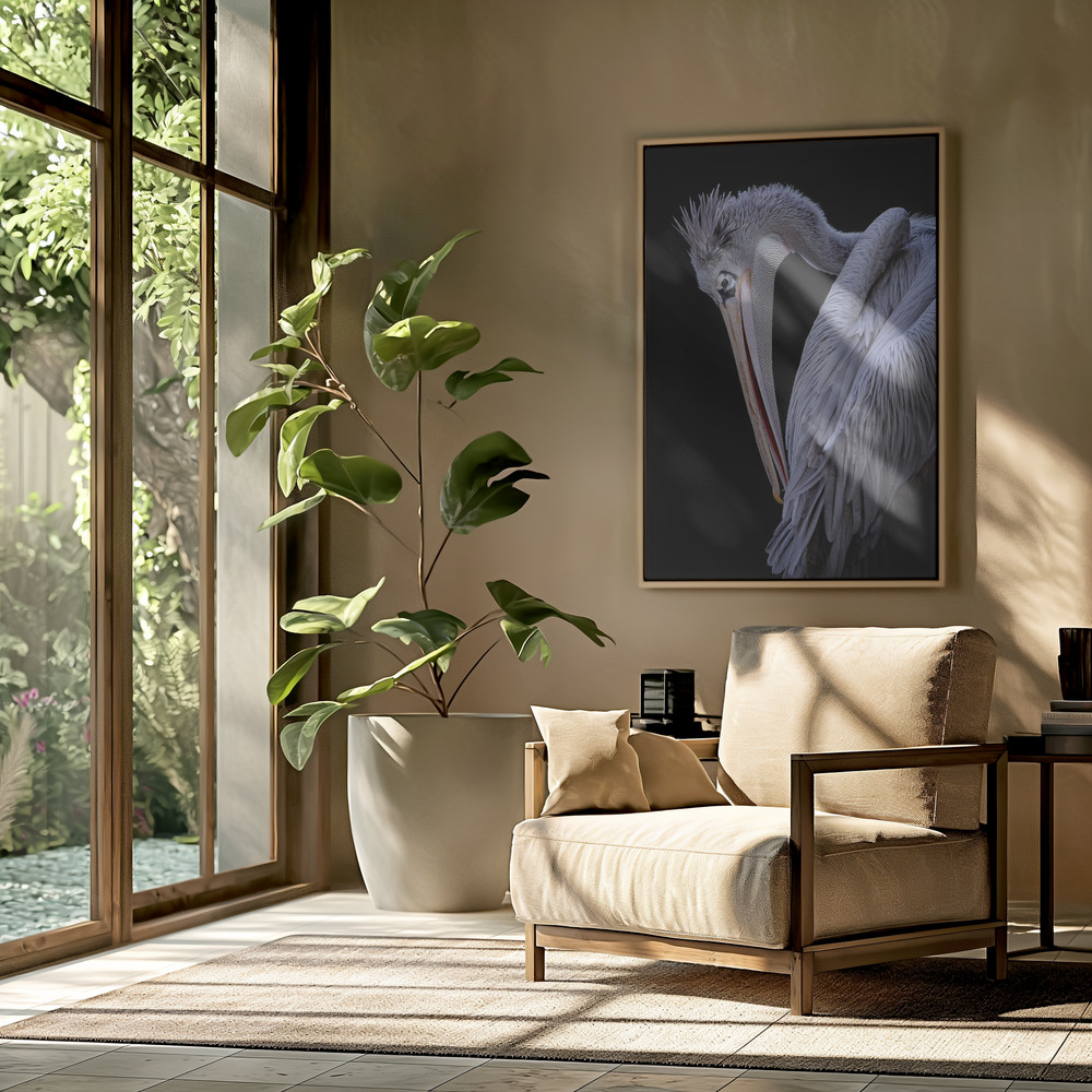 Canvas print - Pensive Pelican in the livingroom