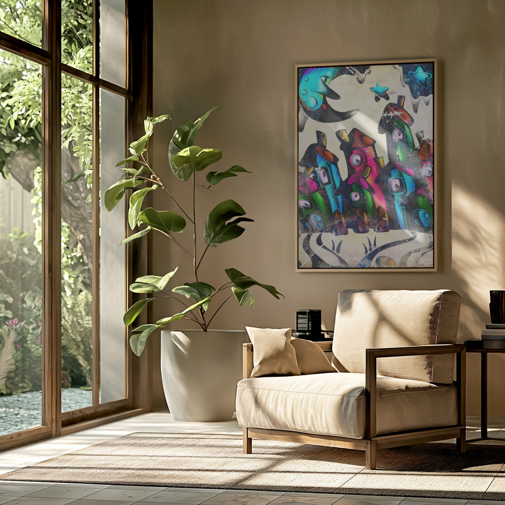 Canvas schilderi - The moon is awake in the city in de woonkamer