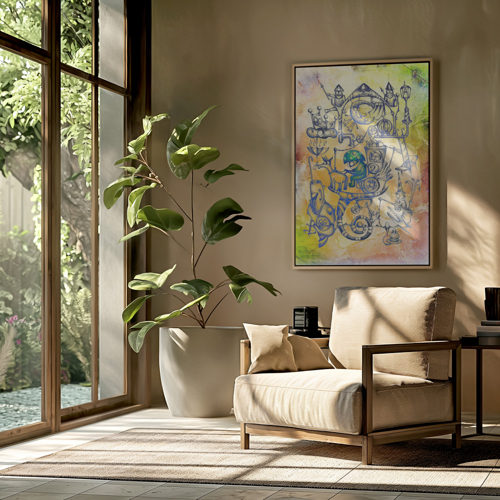 Canvas schilderi - A gray mushroom cabbie No. 3 in de woonkamer