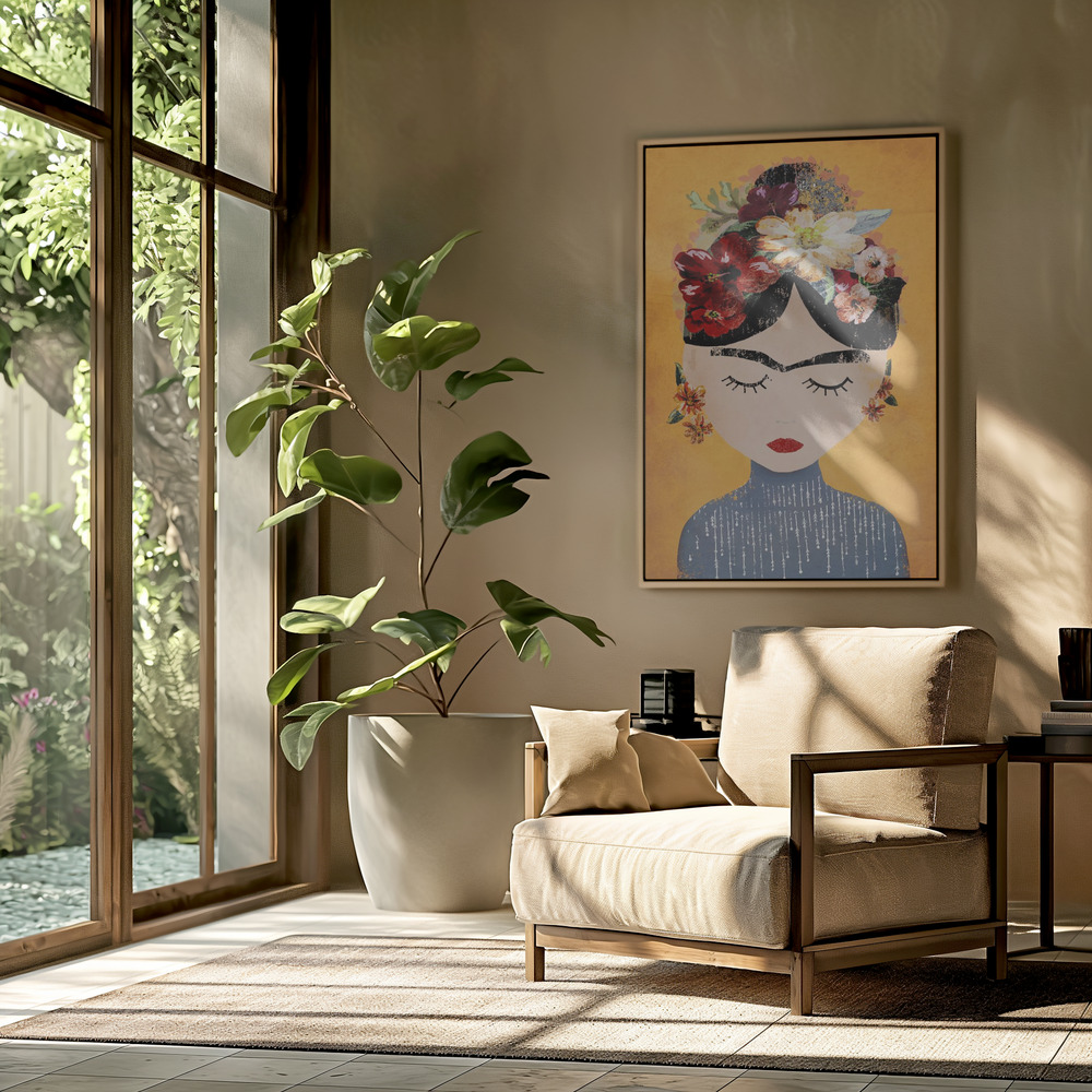 Canvas schilderi - Frida (Yellow Version) in de woonkamer