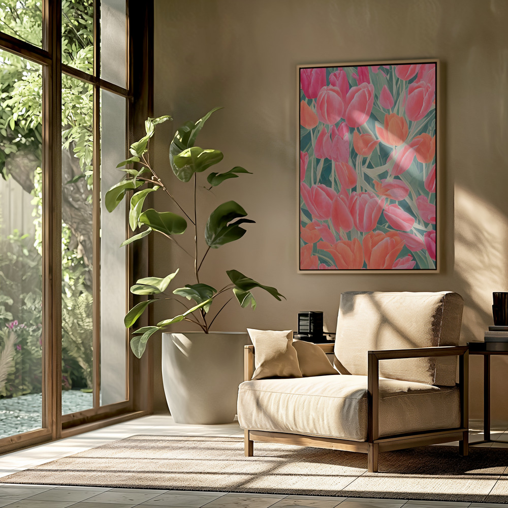 Canvastavla Pink Tulips - Tavla in the livingroom
