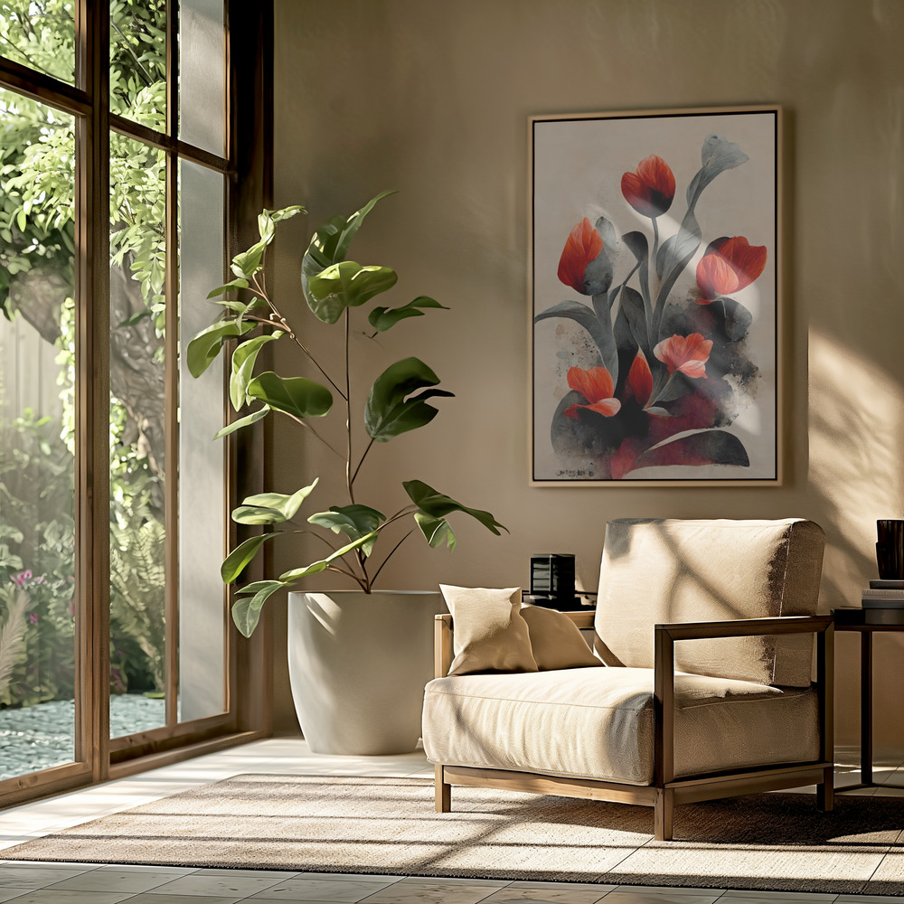Canvas print - Red Tulips in the livingroom