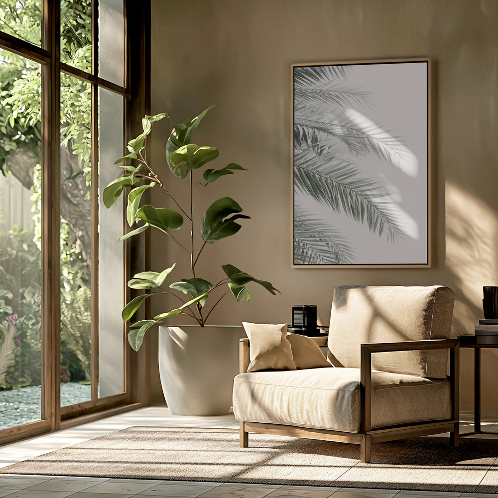 Canvas schilderi - Blush Palm Leaves in de woonkamer