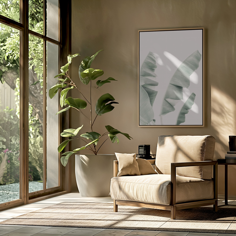 Canvas schilderi - Blush Banana Leaves in de woonkamer