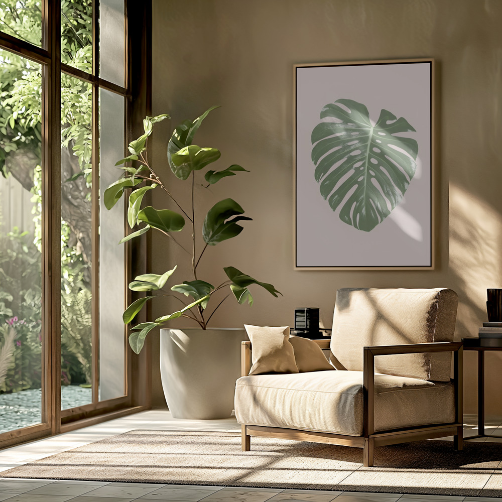 Obraz na płótnie - Monstera Leaf Blush w salonie