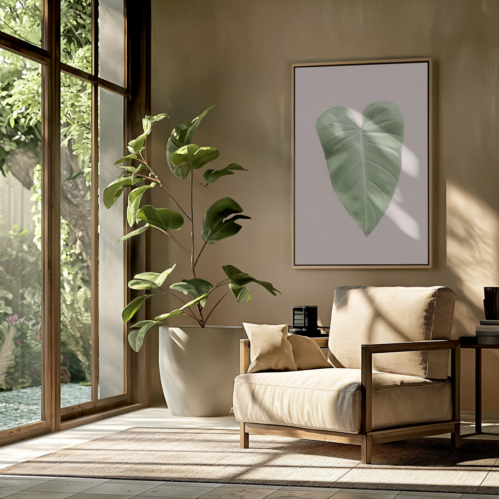 Canvas schilderi - Tropical Leaf Blush in de woonkamer