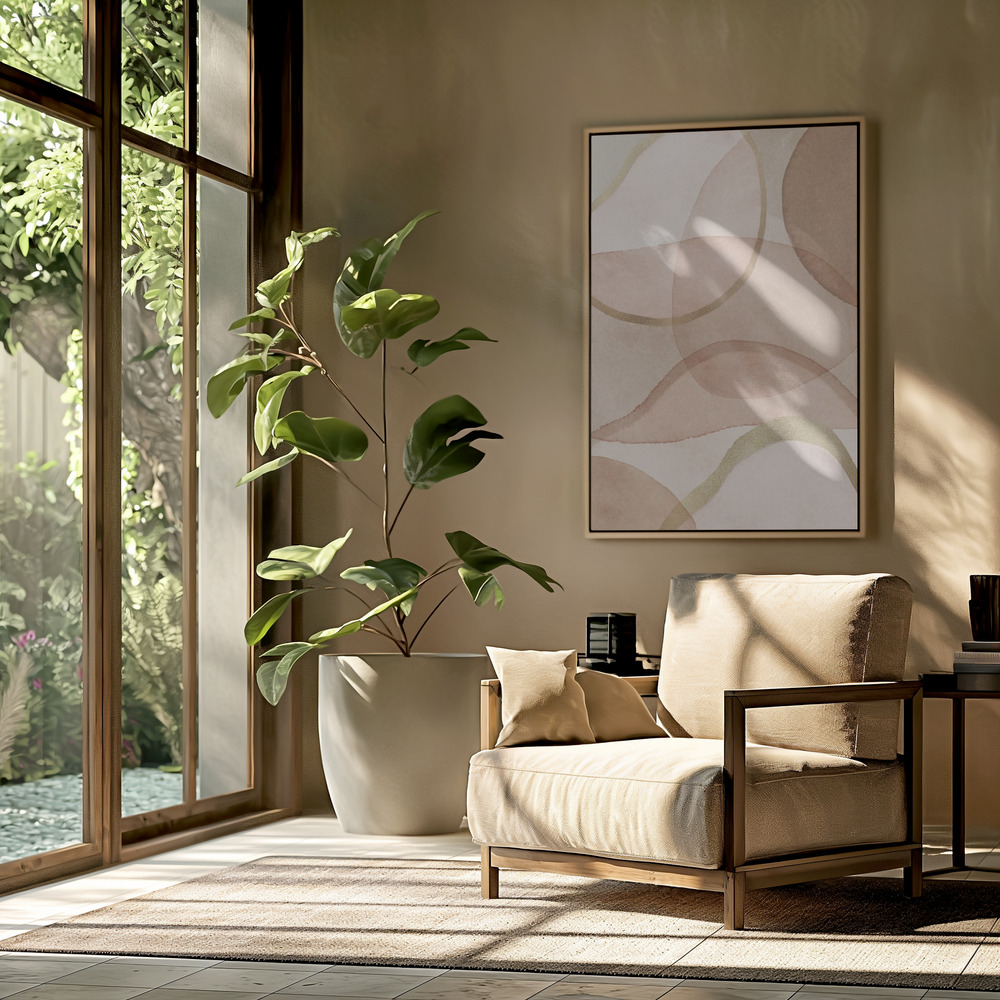 Canvas schilderi - Blush and Brown Abstract in de woonkamer