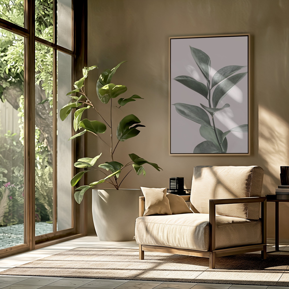 Canvas print - Foliage on Pink in the livingroom