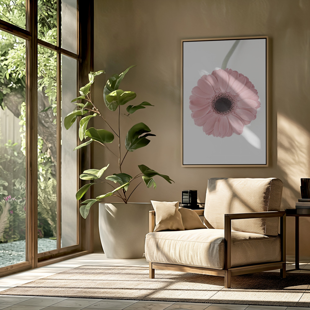 Canvas print - Pink Gerbera II in the livingroom