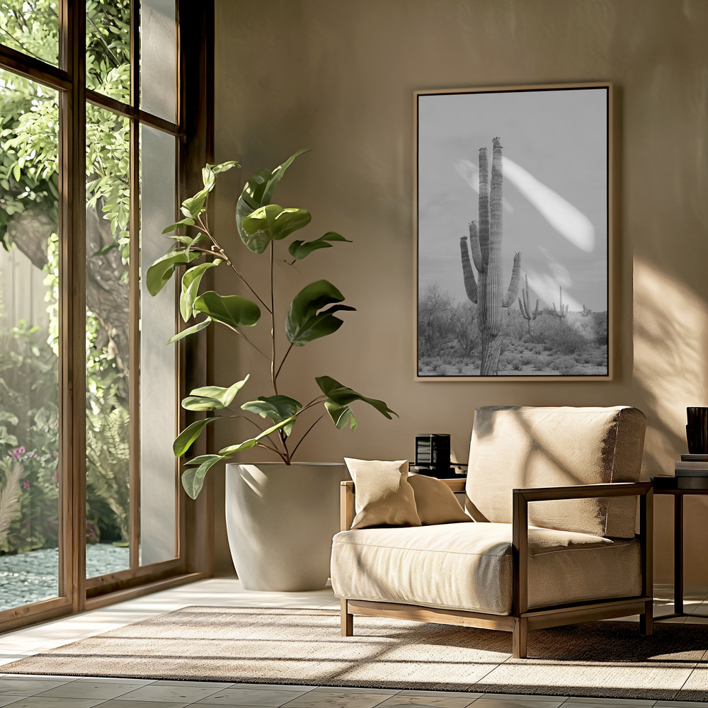 Canvas taulu - Saguaro B&W olohuoneessa