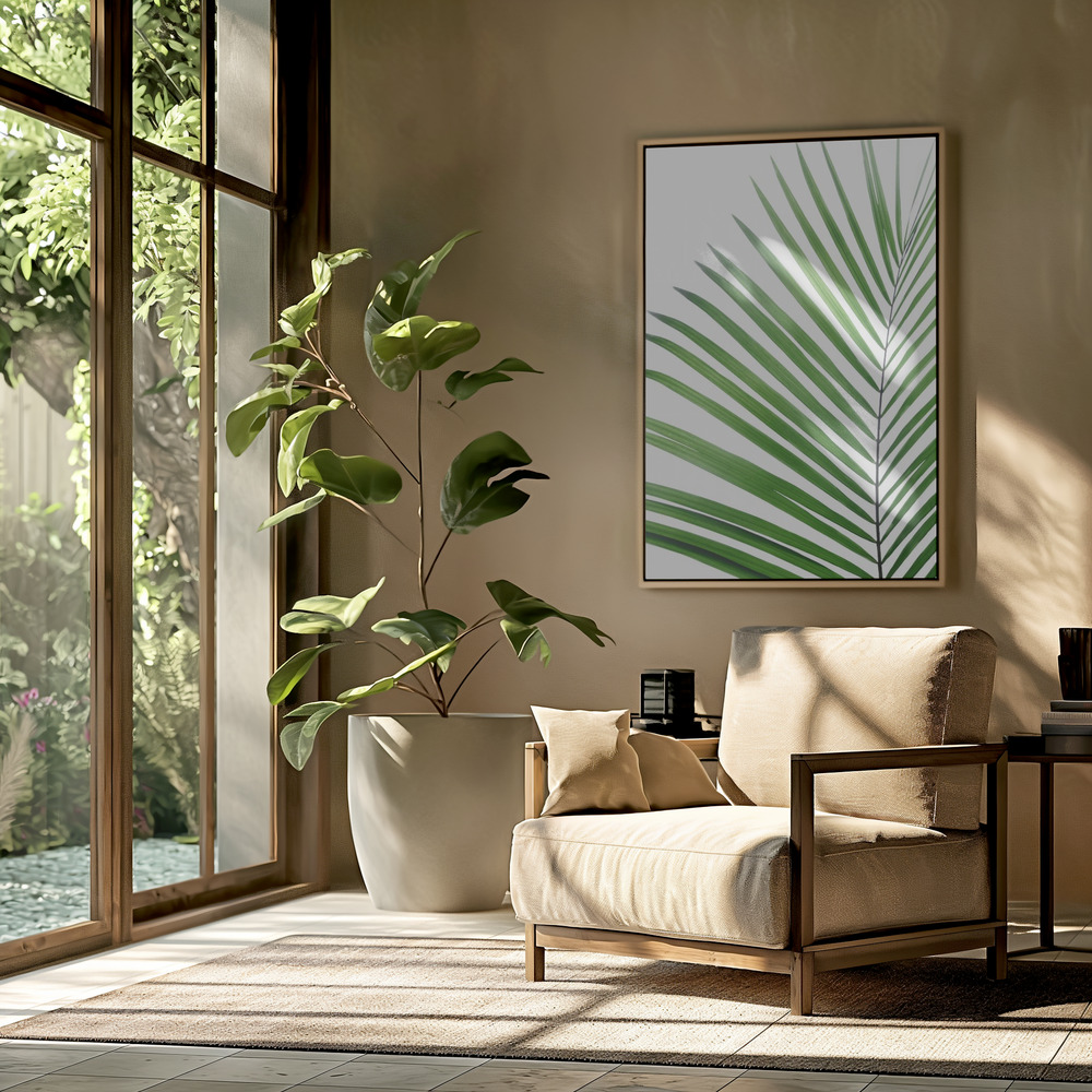 Obraz na płótnie - Green Palm Leaf w salonie