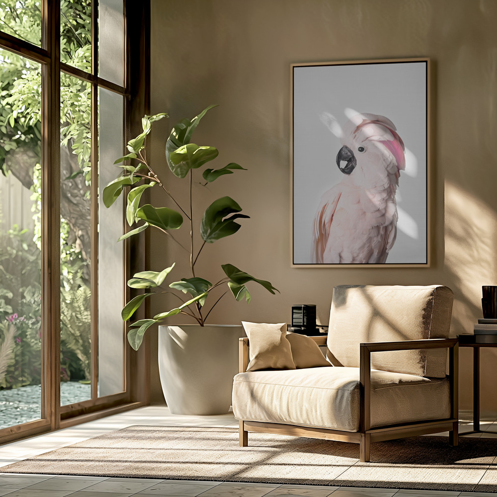 Canvas schilderi - Pink Cockatoo in de woonkamer