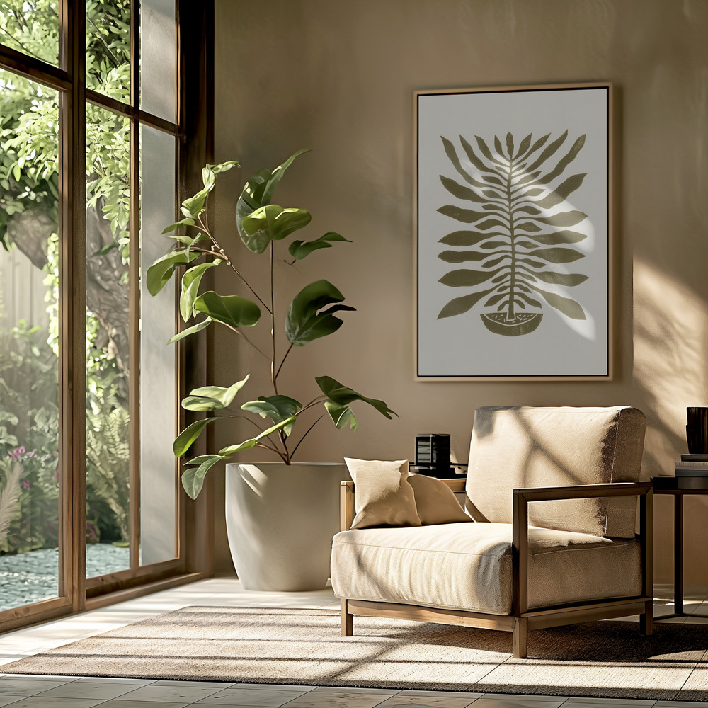 Canvas schilderi - Ne Hundred-Leaved Plant #22 / Lino Print in de woonkamer