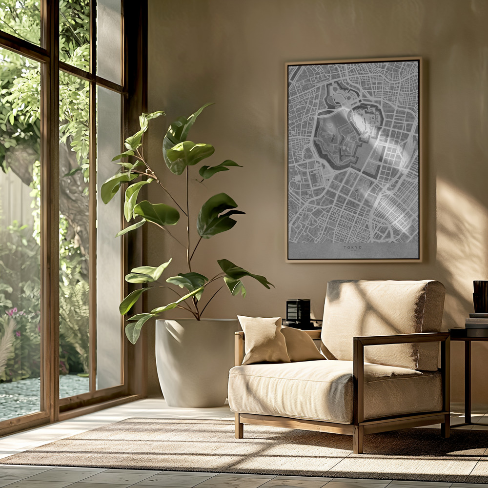 Canvas schilderi - Gray vintage map of Tokyo in de woonkamer