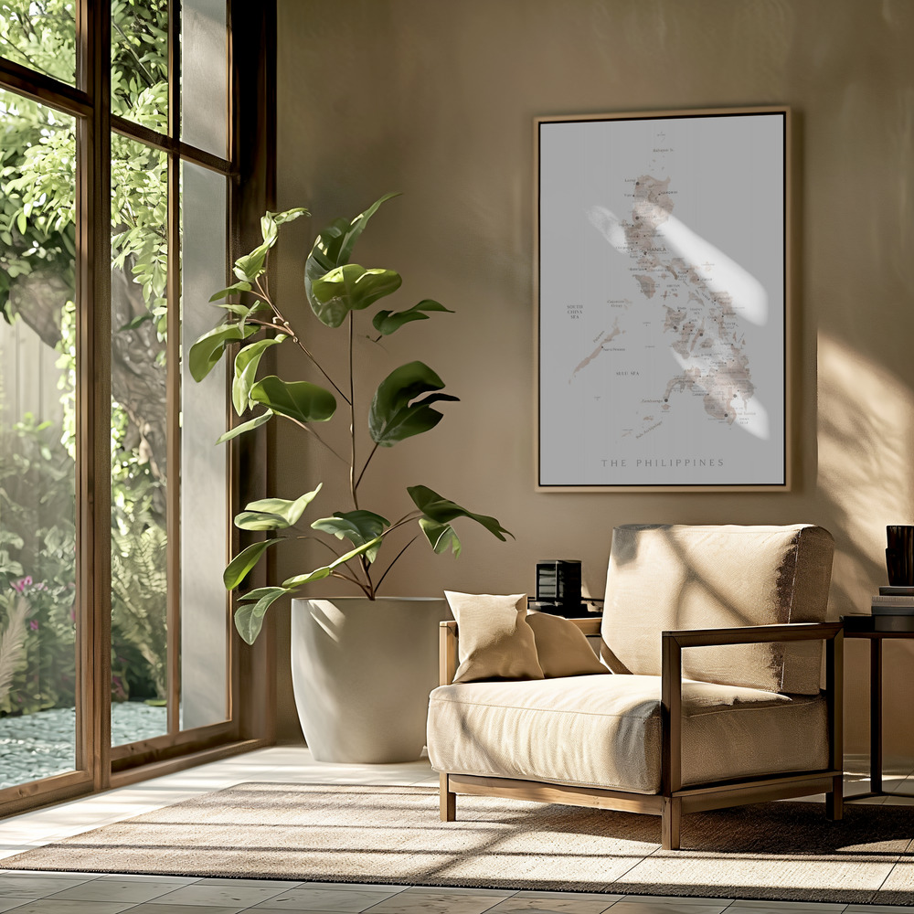 Canvas schilderi - Taupe watercolor map of Philippines in de woonkamer