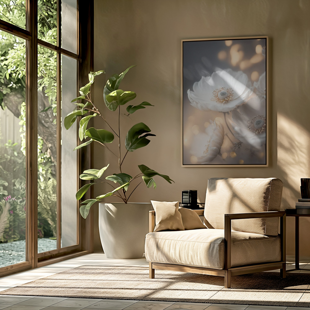 Toile - White And Golden Flowers dans le salon