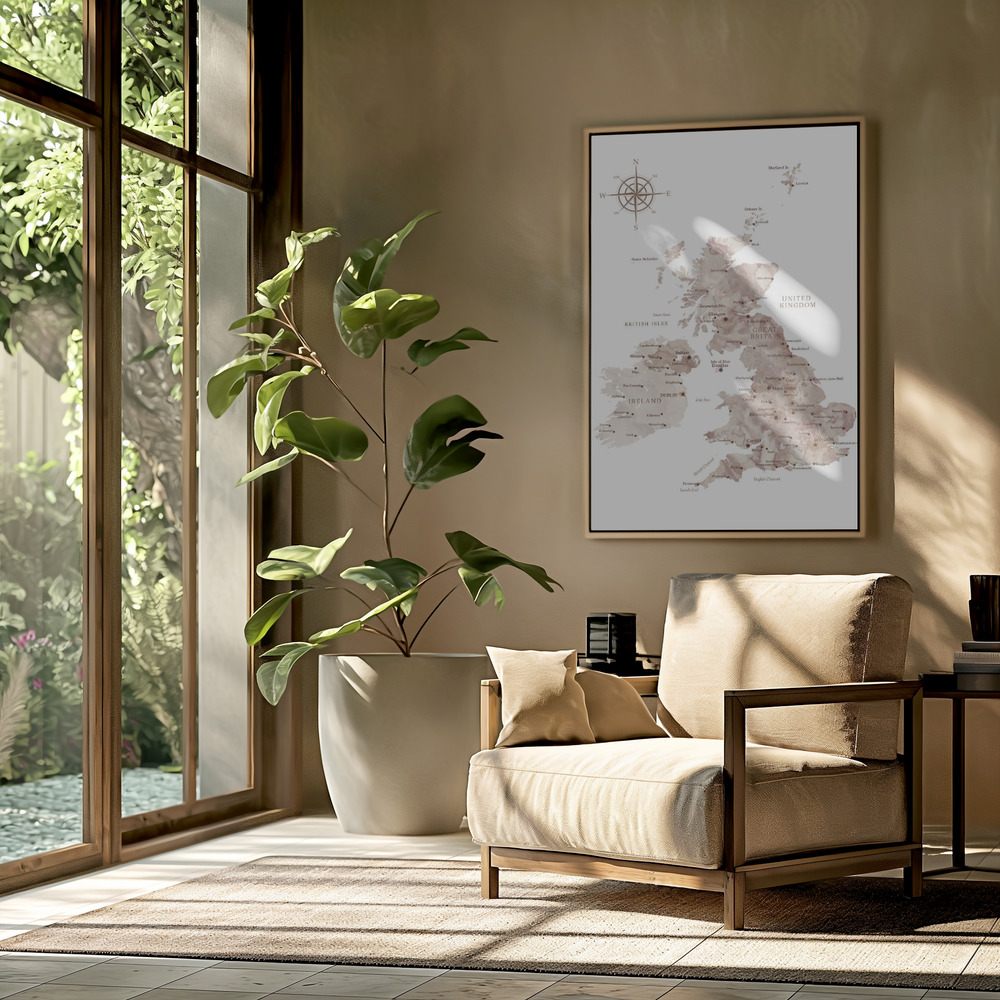 Canvas taulu - Taupe map of the United Kingdom olohuoneessa