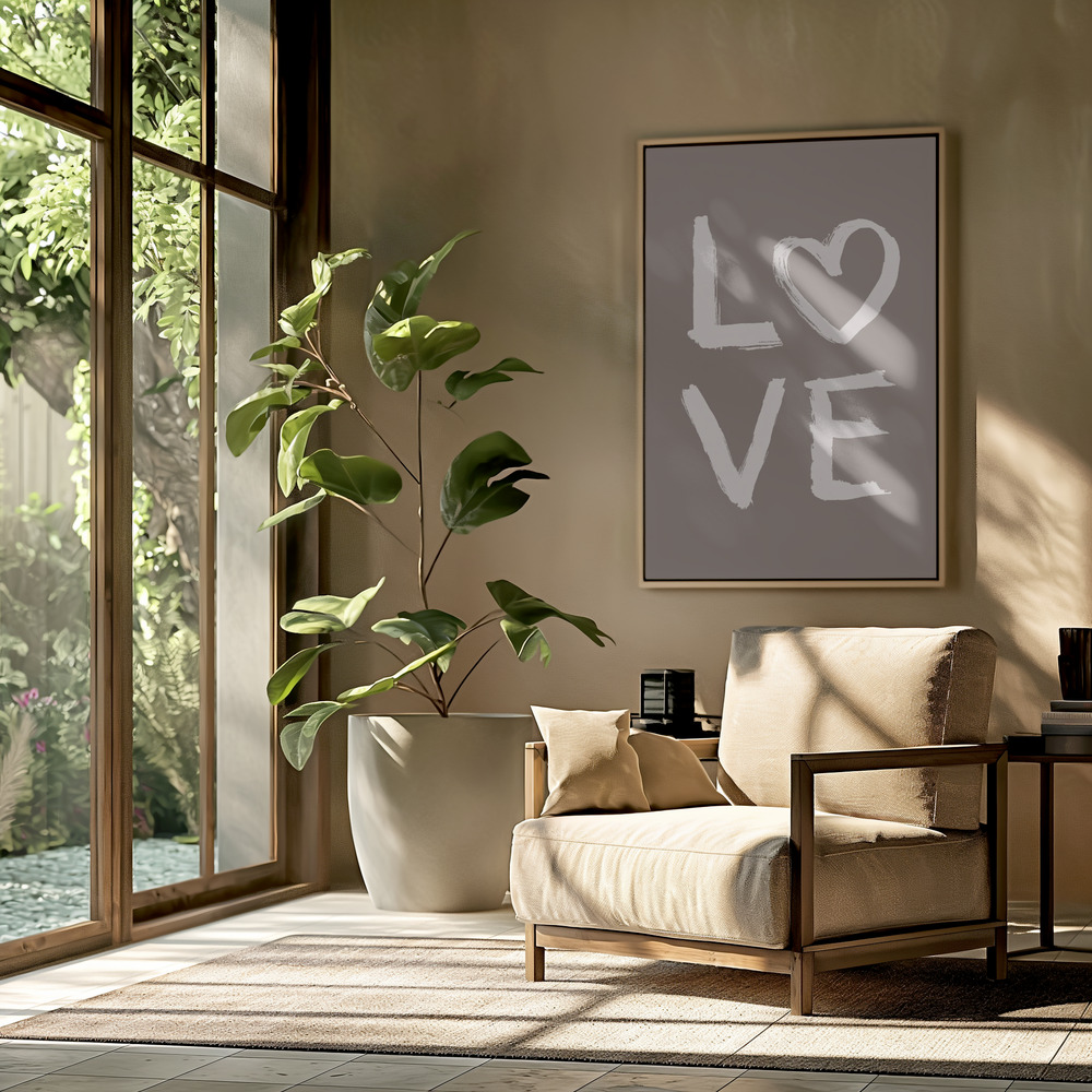 Canvas taulu - LOVE Toothy Brown olohuoneessa