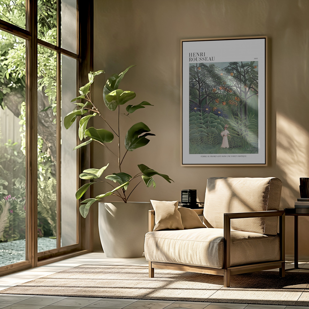 Canvas taulu - Femme Se Promenant Dans Une Foret Exotique olohuoneessa