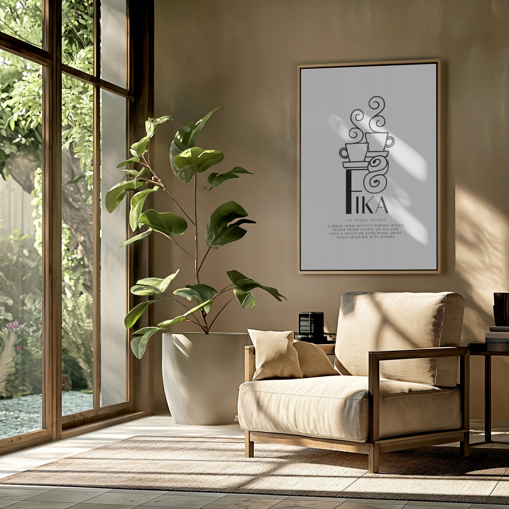 Canvas schilderi - Fika illustrated definition in de woonkamer