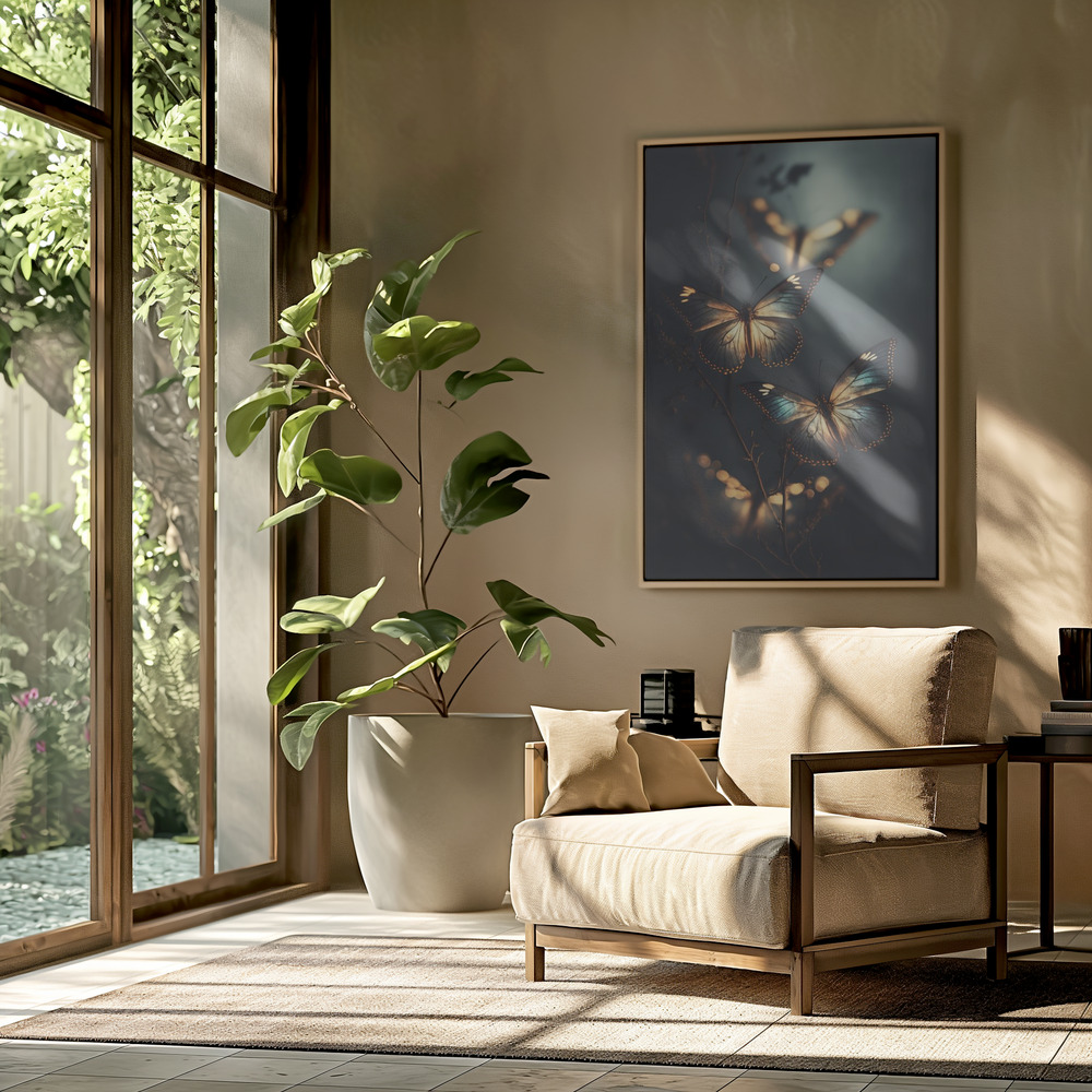 Canvas schilderi - Glowing Butterflies in de woonkamer