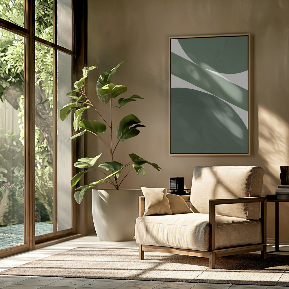 Canvas taulu - Green Abstract olohuoneessa