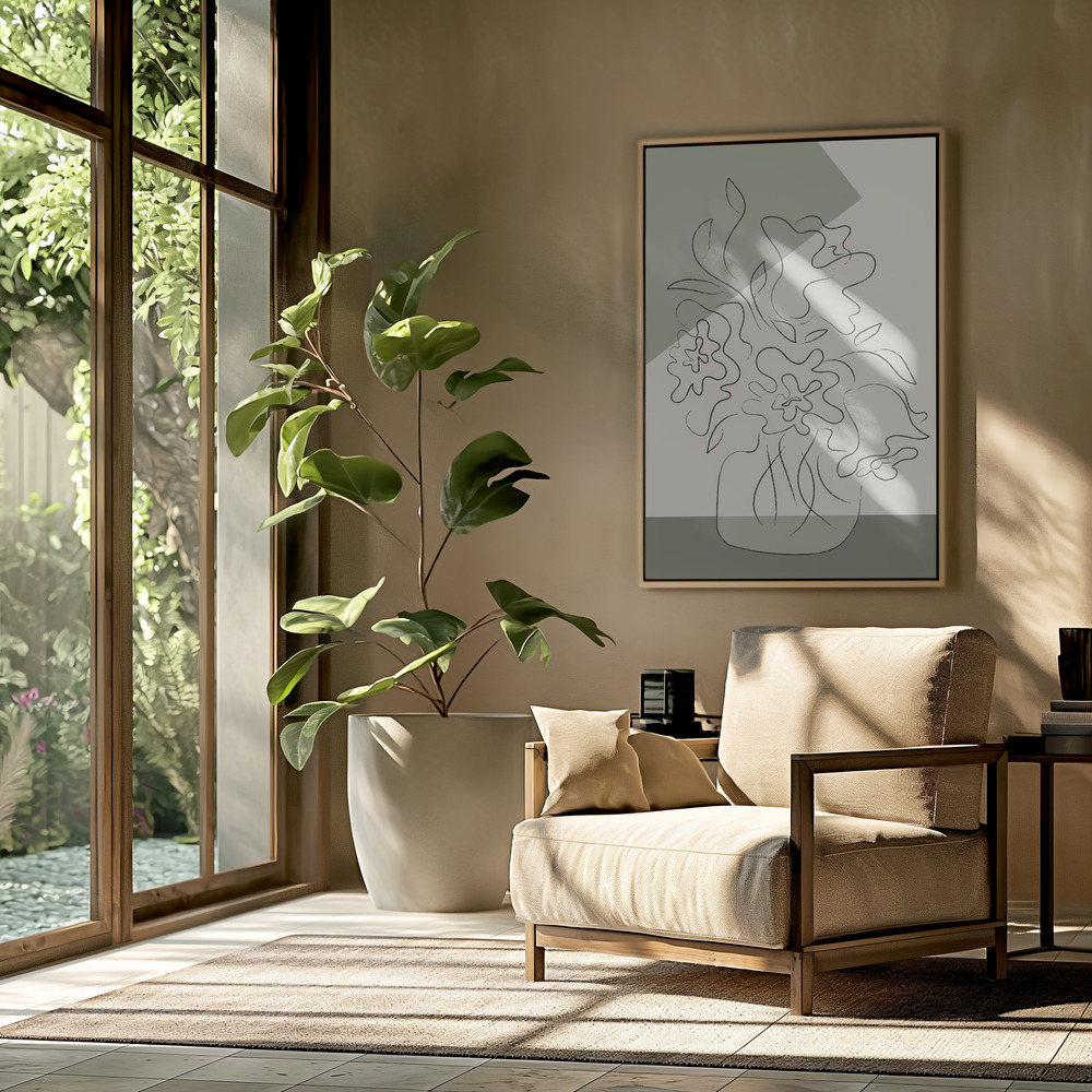 Canvas schilderi - Flower Green in de woonkamer