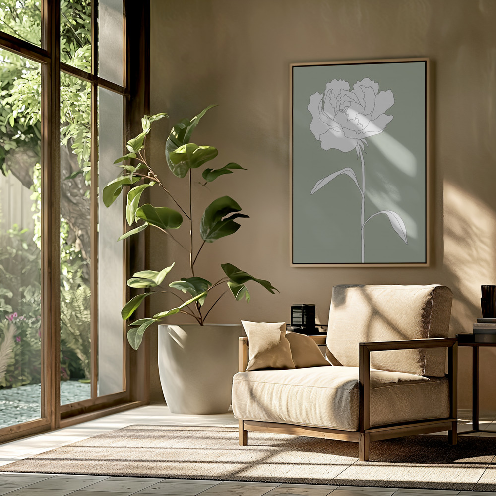 Canvas schilderi - Rose in Green in de woonkamer