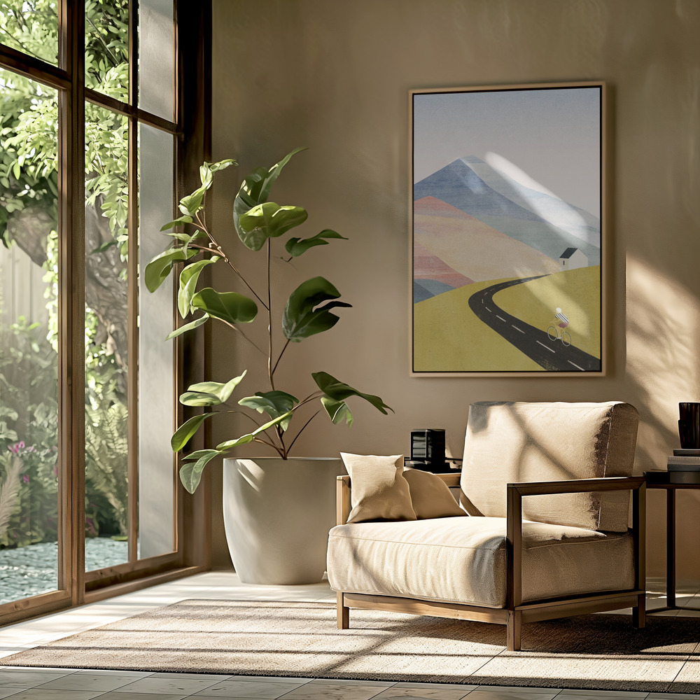 Canvas schilderi - Cycling Home in de woonkamer