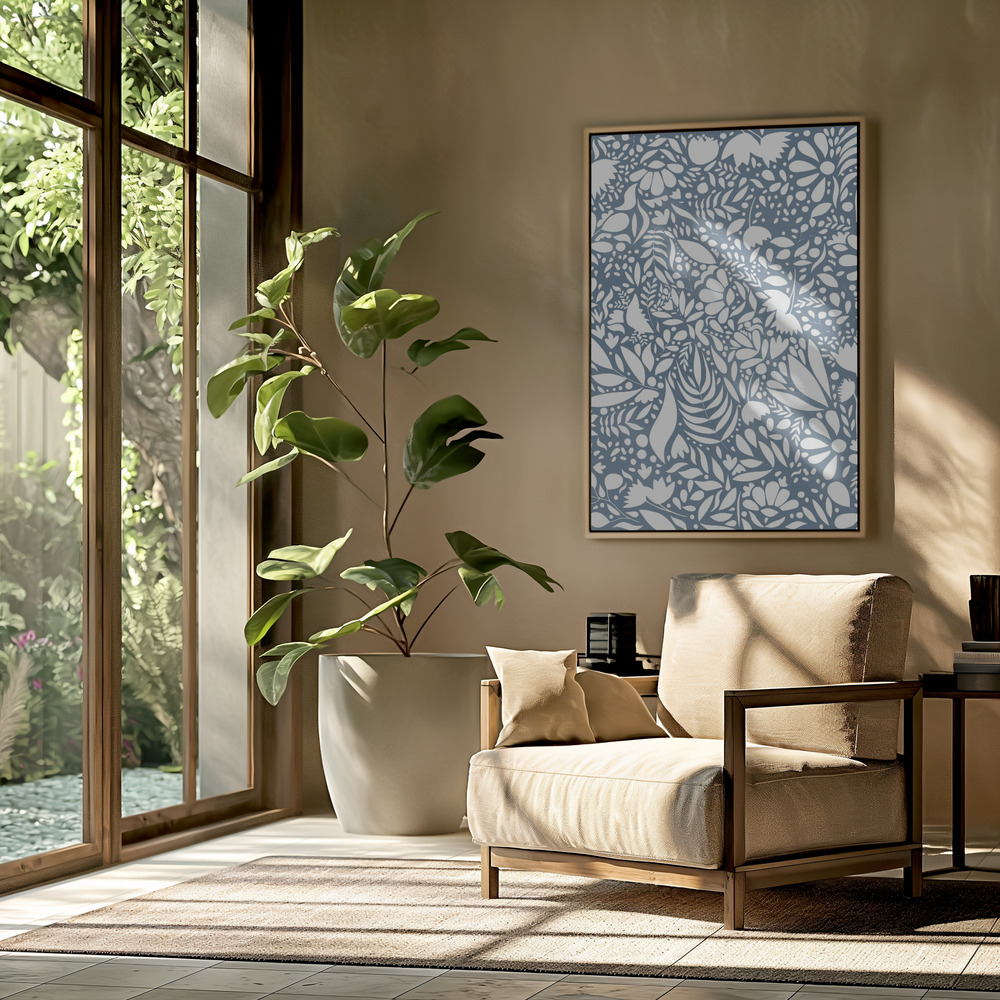 Toile - Scandi blue white pattern 1 dans le salon