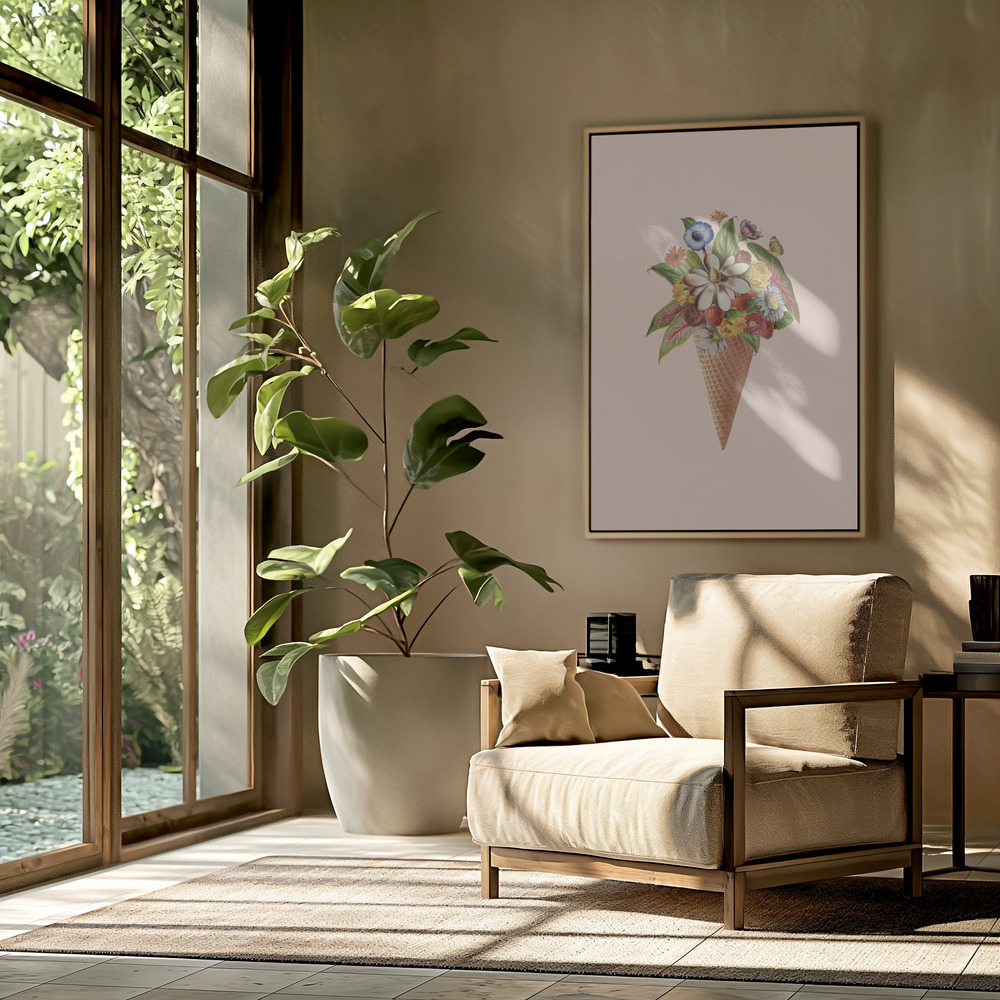 Canvas schilderi - Botanical pink ice cream in de woonkamer