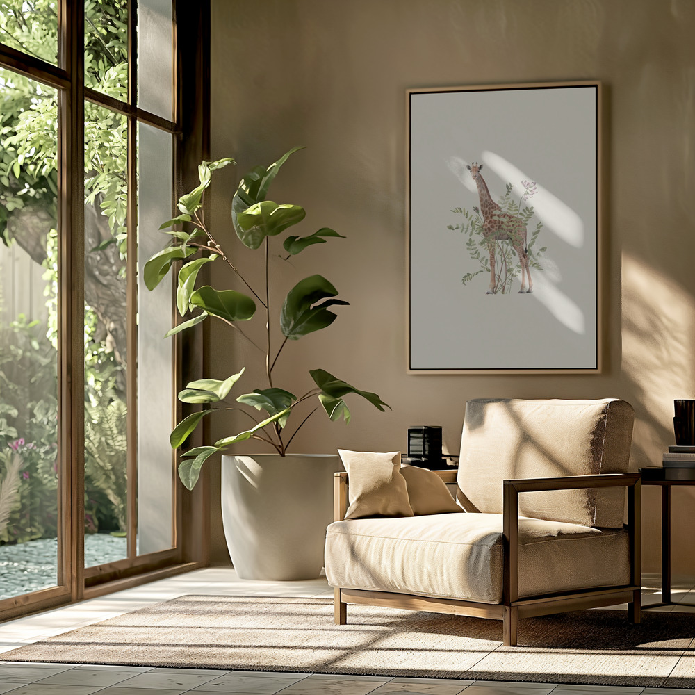 Canvas schilderi - Floral giraffe in de woonkamer