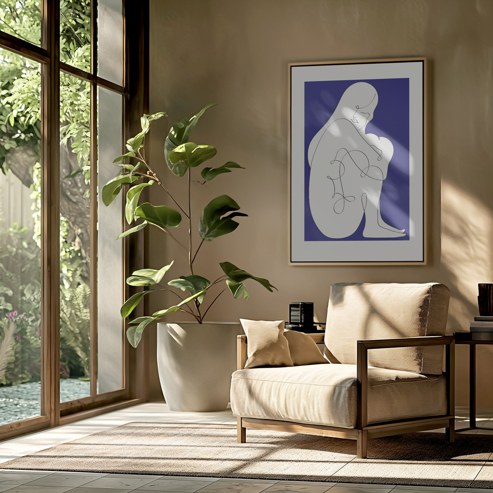 Canvas taulu - Sitting Woman Blue olohuoneessa