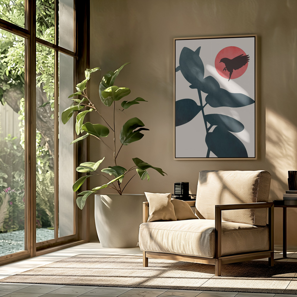 Canvas schilderi - Japanese Bird in de woonkamer