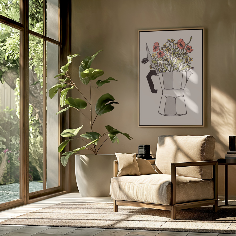 Canvas schilderi - Moka Flowers in de woonkamer