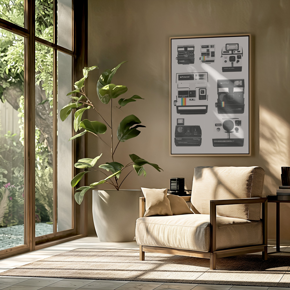 Canvas schilderi - Instant Camera Collection in de woonkamer