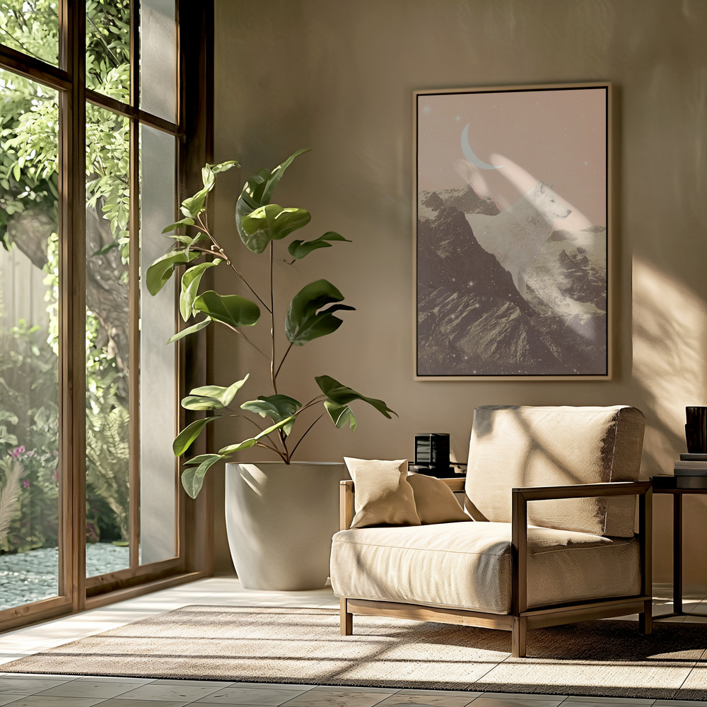 Canvas schilderi - Giant White Wolf In Mountains in de woonkamer