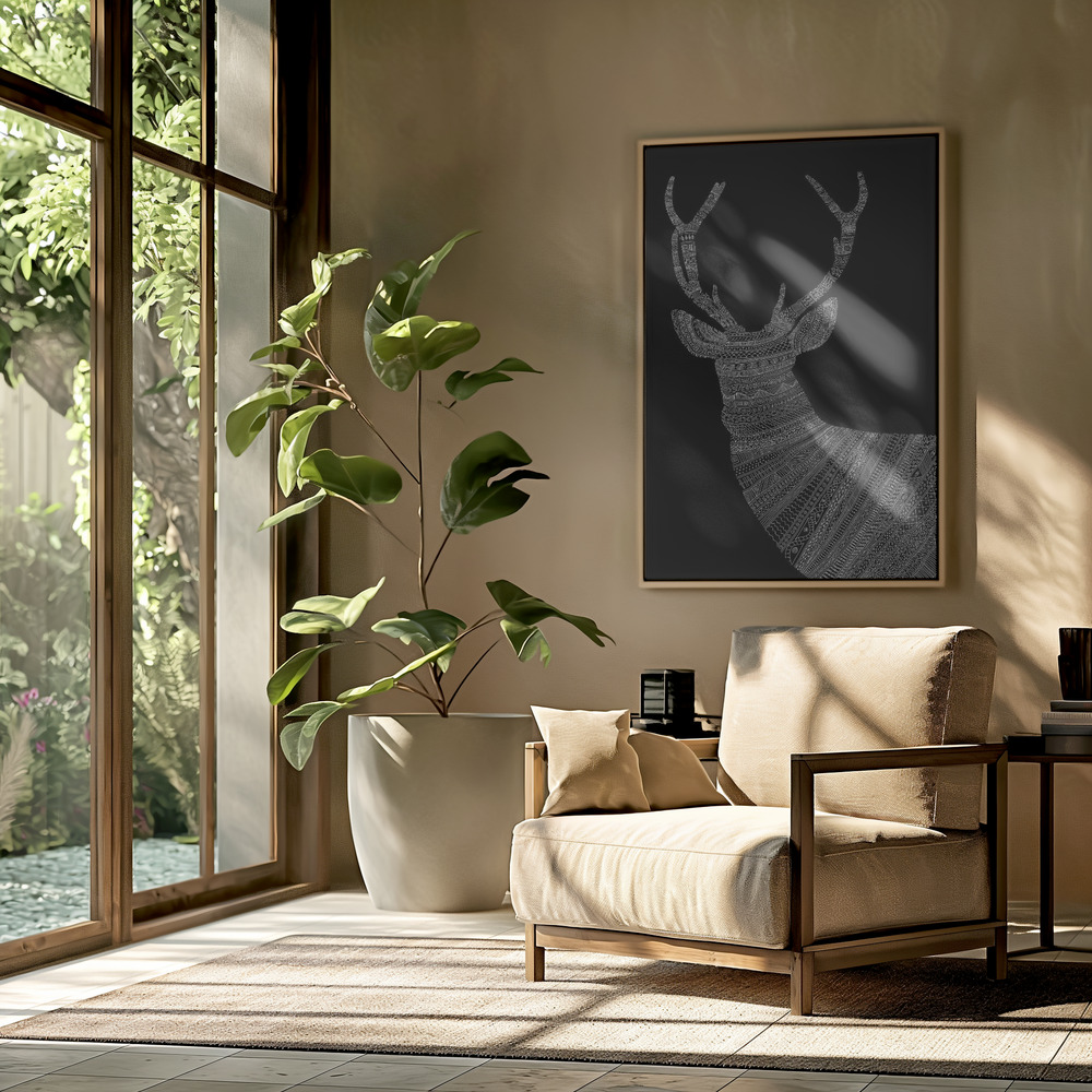 Canvastavla Stag Black - Tavla in the livingroom