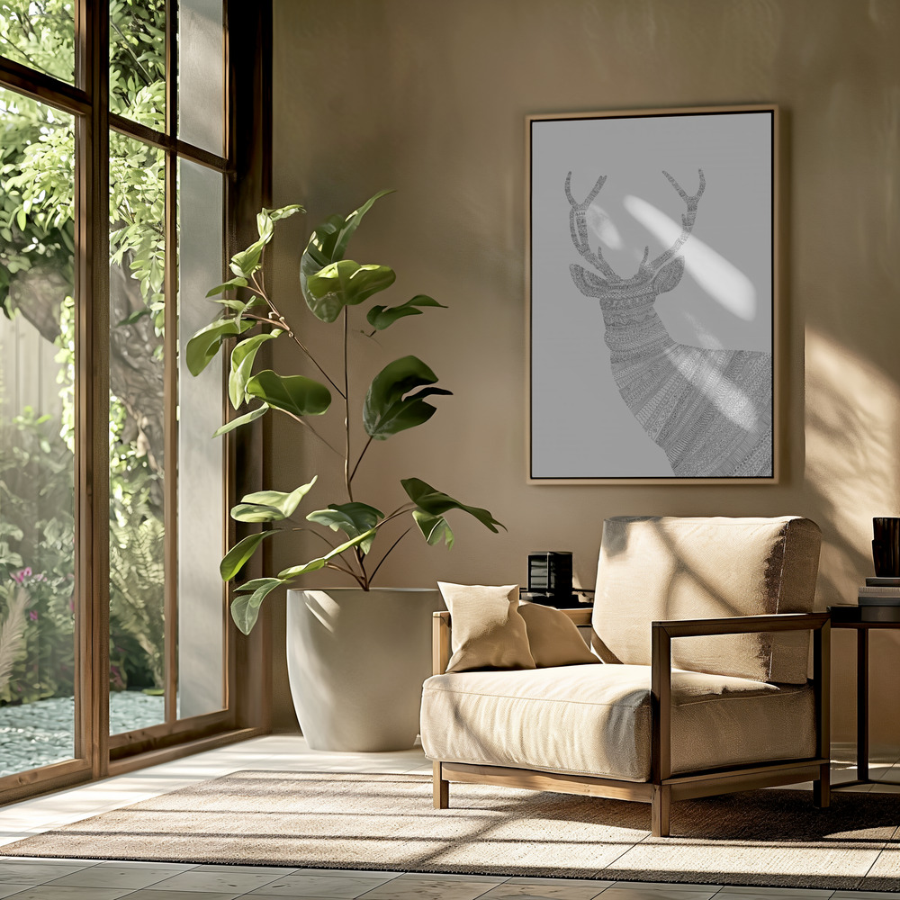 Canvas schilderi - Stag Grey in de woonkamer