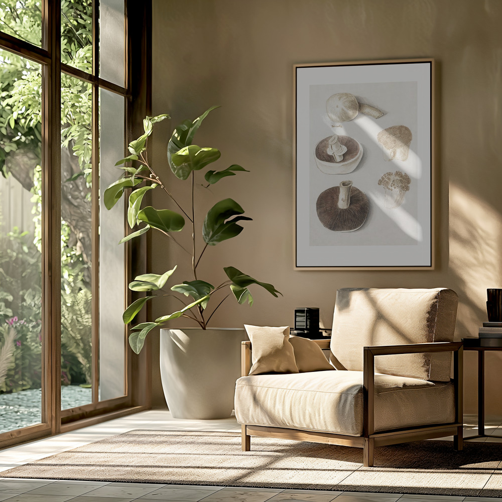 Canvas print - Common Meadow Mushroom, Agaricus Campestris Standing in the livingroom