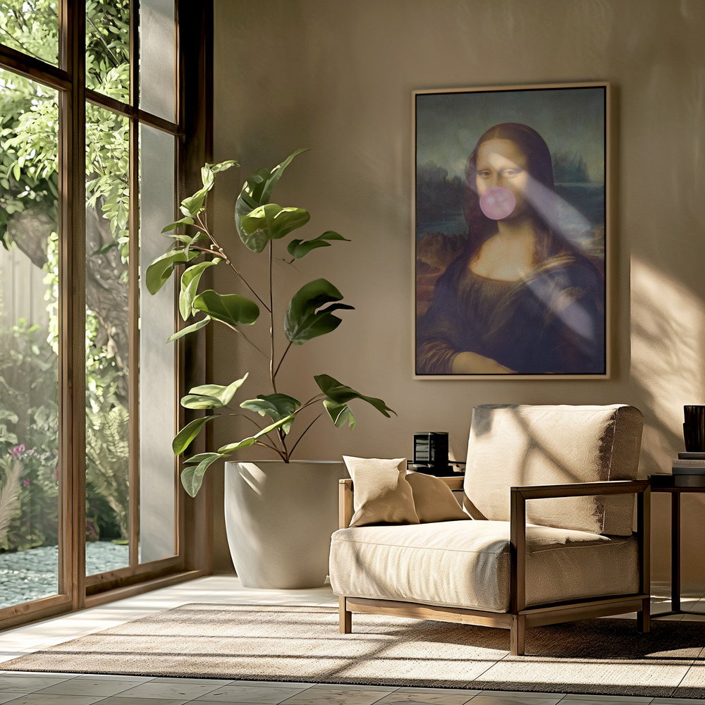 Canvas schilderi - Mona Lisa Bubble Gum in de woonkamer