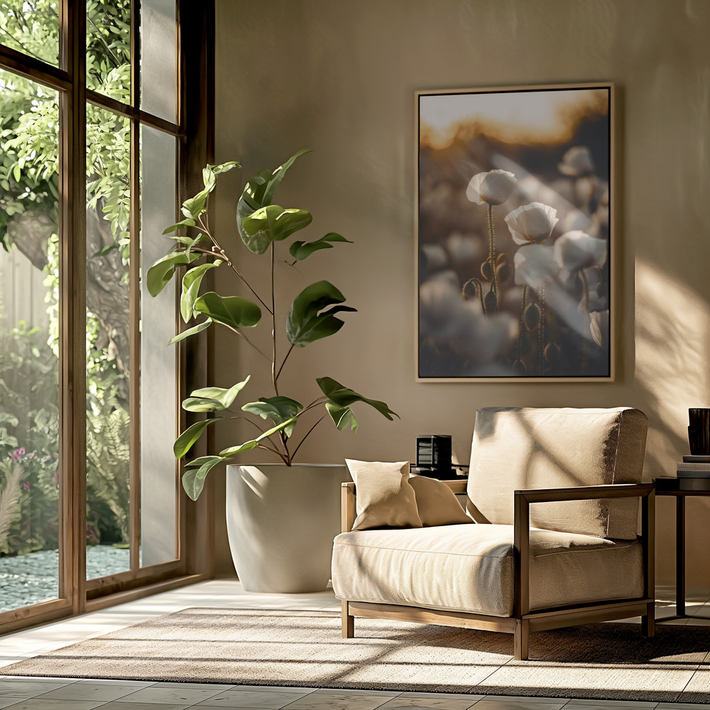 Toile - White Poppy Field No 2 dans le salon
